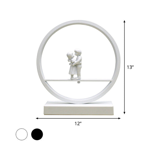 Simona - Romantic Black/White Hoop Nightstand Light Simple Acrylic Table Lamp In Warm/White With