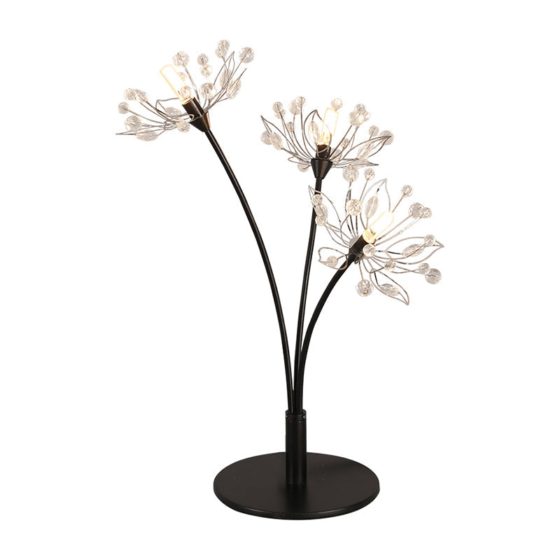 Victoire - Black Contemporary 3 Heads Desk Lamp With Hand - Cut Crystal Shade Blossom Nightstand