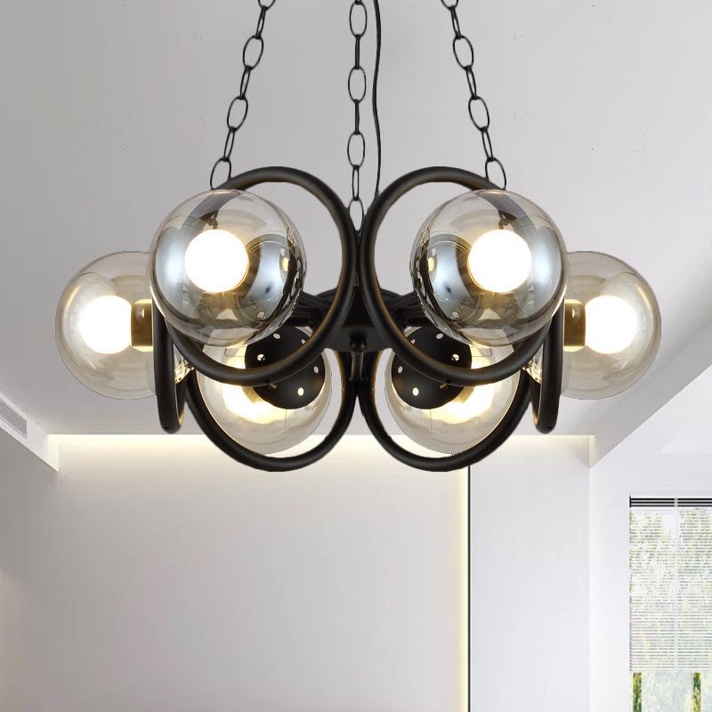 Industrial Black Chandelier With 6/8 Bulbs &amp; Clear Glass Globe Pendants
