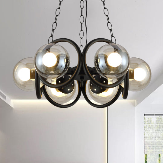 Industrial Black Chandelier With 6/8 Bulbs &amp; Clear Glass Globe Pendants