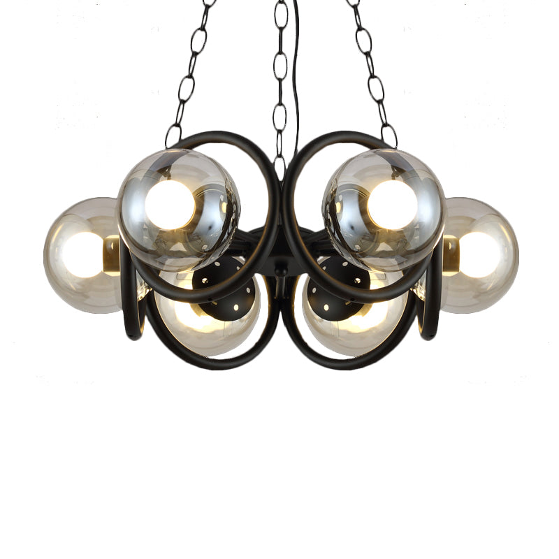 Industrial Black Chandelier With 6/8 Bulbs &amp; Clear Glass Globe Pendants