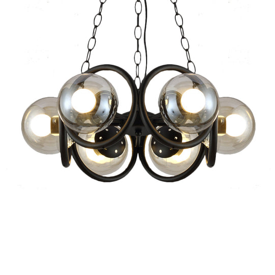 Industrial Black Chandelier With 6/8 Bulbs &amp; Clear Glass Globe Pendants