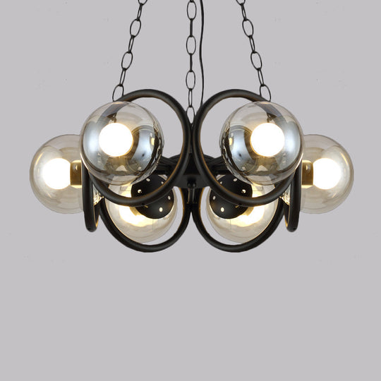 Industrial Black Chandelier With 6/8 Bulbs &amp; Clear Glass Globe Pendants