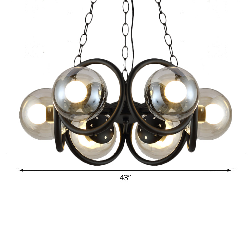 Industrial Black Chandelier With 6/8 Bulbs &amp; Clear Glass Globe Pendants