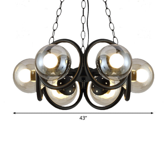 Industrial Black Chandelier With 6/8 Bulbs &amp; Clear Glass Globe Pendants