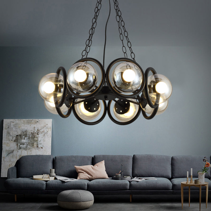 Industrial Black Chandelier With 6/8 Bulbs &amp; Clear Glass Globe Pendants 8 /