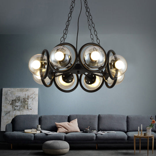 Industrial Black Chandelier With 6/8 Bulbs &amp; Clear Glass Globe Pendants 8 /