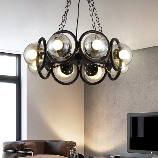 Industrial Black Chandelier With 6/8 Bulbs &amp; Clear Glass Globe Pendants
