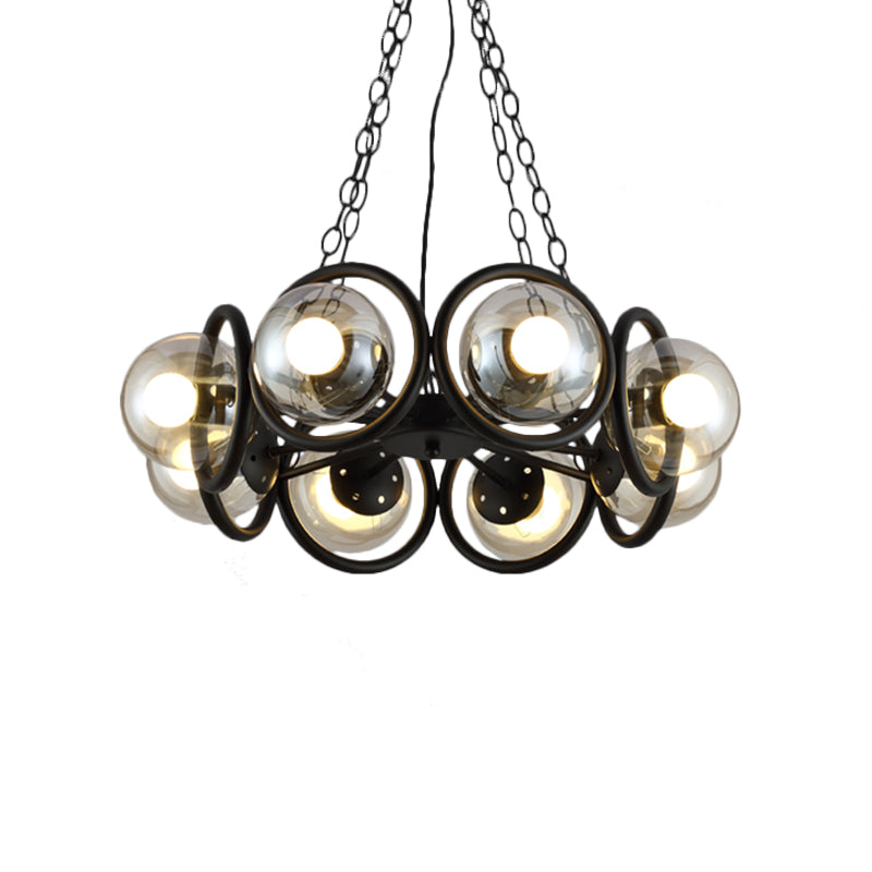 Industrial Black Chandelier With 6/8 Bulbs &amp; Clear Glass Globe Pendants