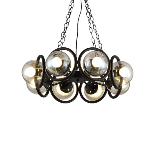 Industrial Black Chandelier With 6/8 Bulbs &amp; Clear Glass Globe Pendants