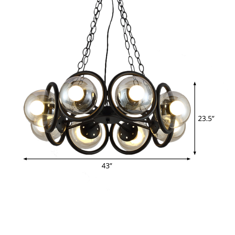 Industrial Black Chandelier With 6/8 Bulbs &amp; Clear Glass Globe Pendants