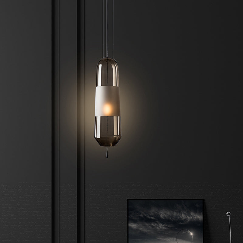 Sarah - Ellipse Bedside Pendant Lighting Cognac/Smoke/Clear Glass 1 - Light Simple Ceiling
