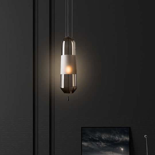 Sarah - Ellipse Bedside Pendant Lighting Cognac/Smoke/Clear Glass 1 - Light Simple Ceiling