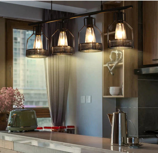 Industrial Style Creative Living Room Dining Bar Table Chandelier American Retro Iron Lamp Multi