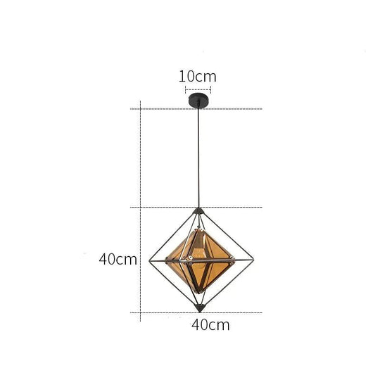 Nordic Creative Loft Lamps Cafe Bar Post - Modern Minimalist Chandelier Black Body + Amber Glass /