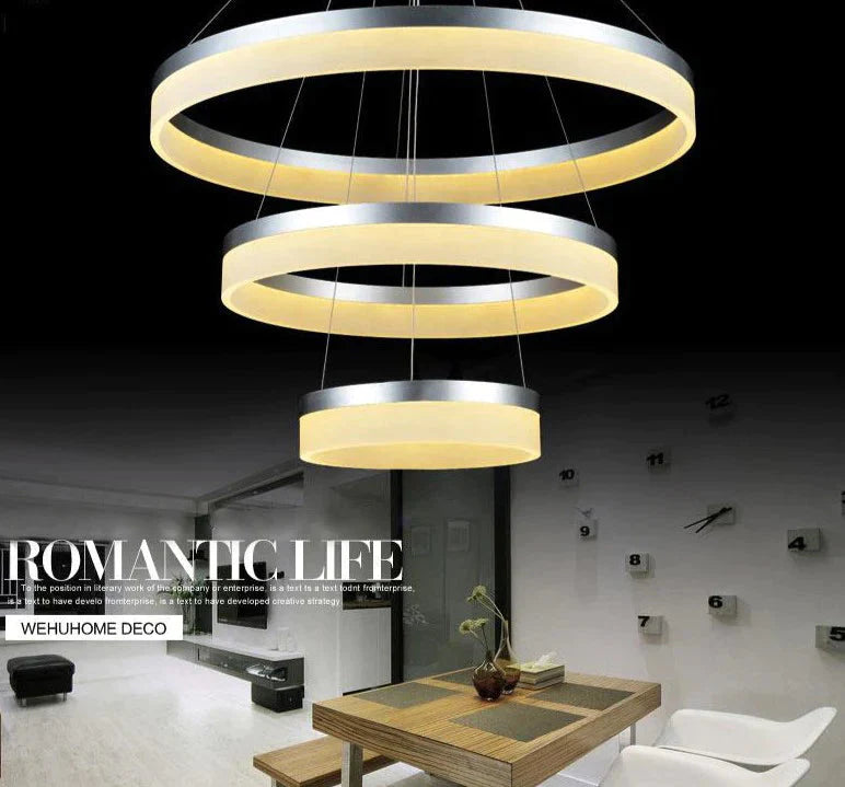 40 60 80Cm 3 Rings Modern Led Pendant Light For Living Room Bedroom Luminaire Acrylic Hanging Lamp