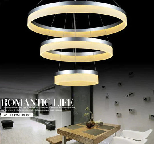 40 60 80Cm 3 Rings Modern Led Pendant Light For Living Room Bedroom Luminaire Acrylic Hanging Lamp