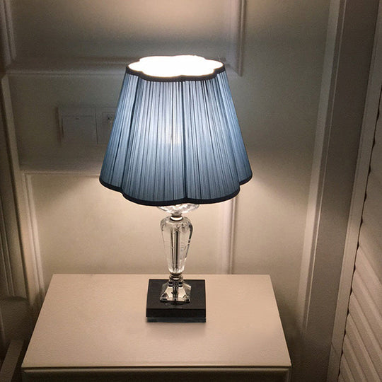 Isabelle - Blue Traditional Table Lamp With Floral Trim Shade &amp; Crystal Urn Base