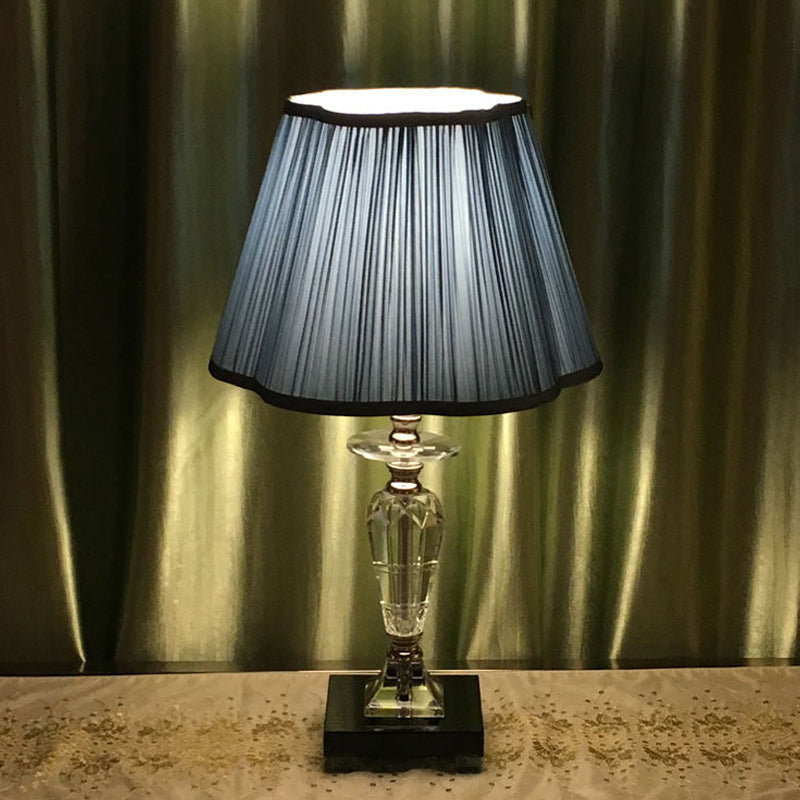 Isabelle - Blue Traditional Table Lamp With Floral Trim Shade &amp; Crystal Urn Base