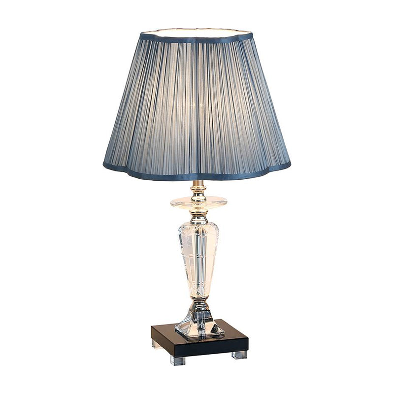 Isabelle - Blue Traditional Table Lamp With Floral Trim Shade &amp; Crystal Urn Base