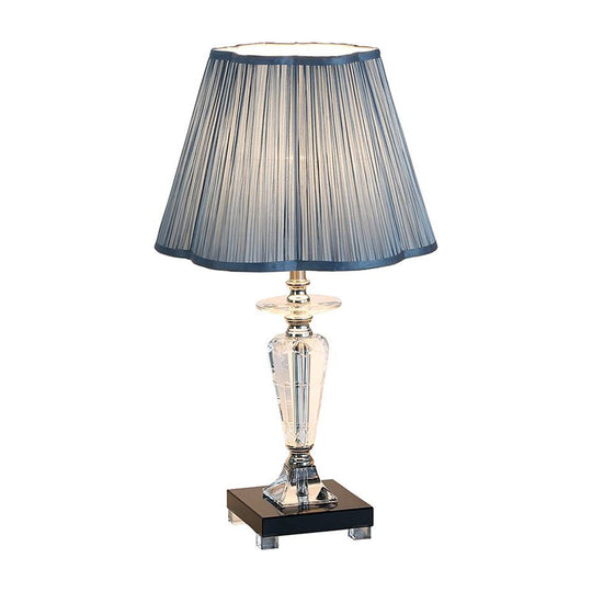 Isabelle - Blue Traditional Table Lamp With Floral Trim Shade &amp; Crystal Urn Base