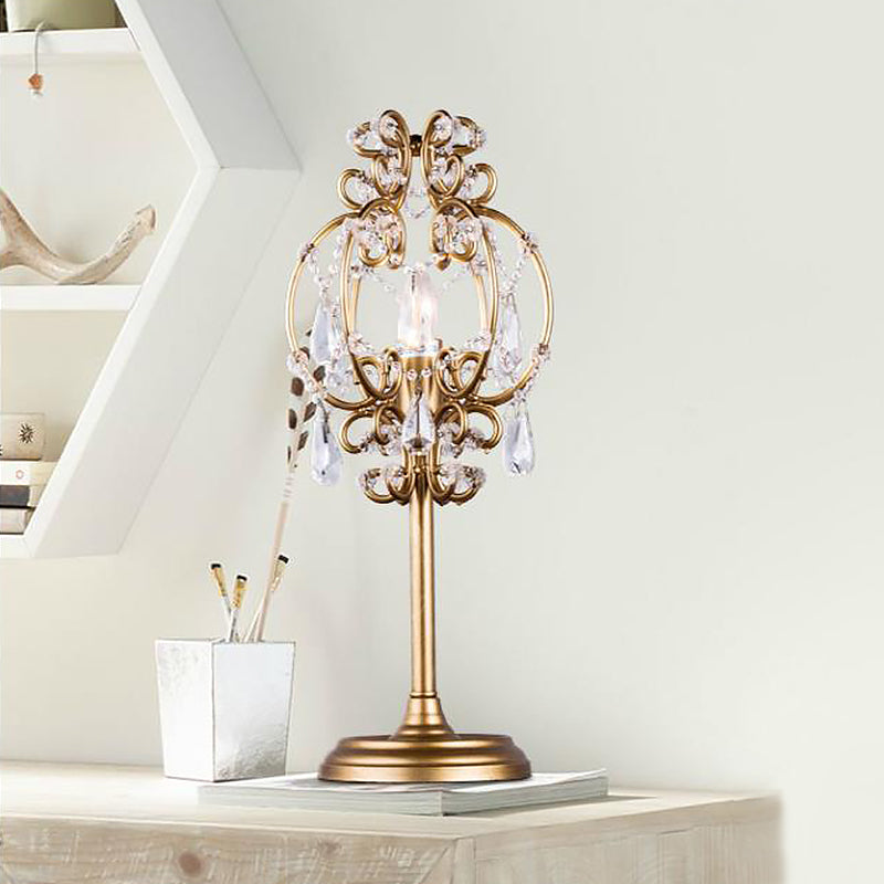 Askella - Retro Style Lantern Table Lamp Metal 1 - Light Nightstand Lighting In White/Gold With