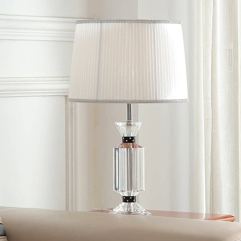Valeria - Rural Style Fabric Shade Night Table Lamp In White/Blue