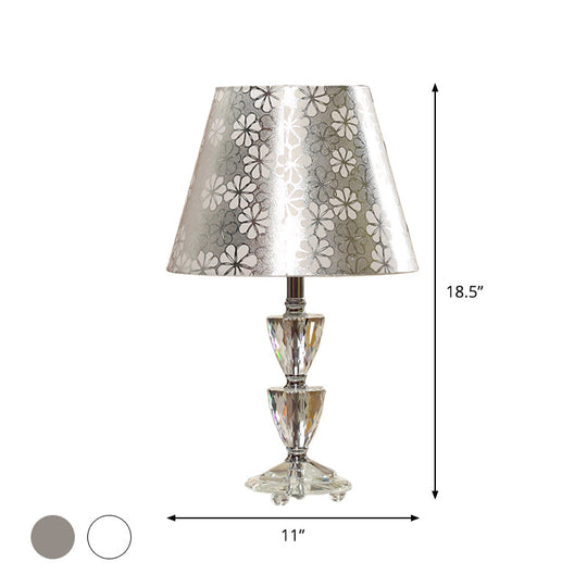Mara - Modern Clear Crystal Globe/Triangle - Like Desk Light 1 Bulb Nightstand Lamp In White/Silver