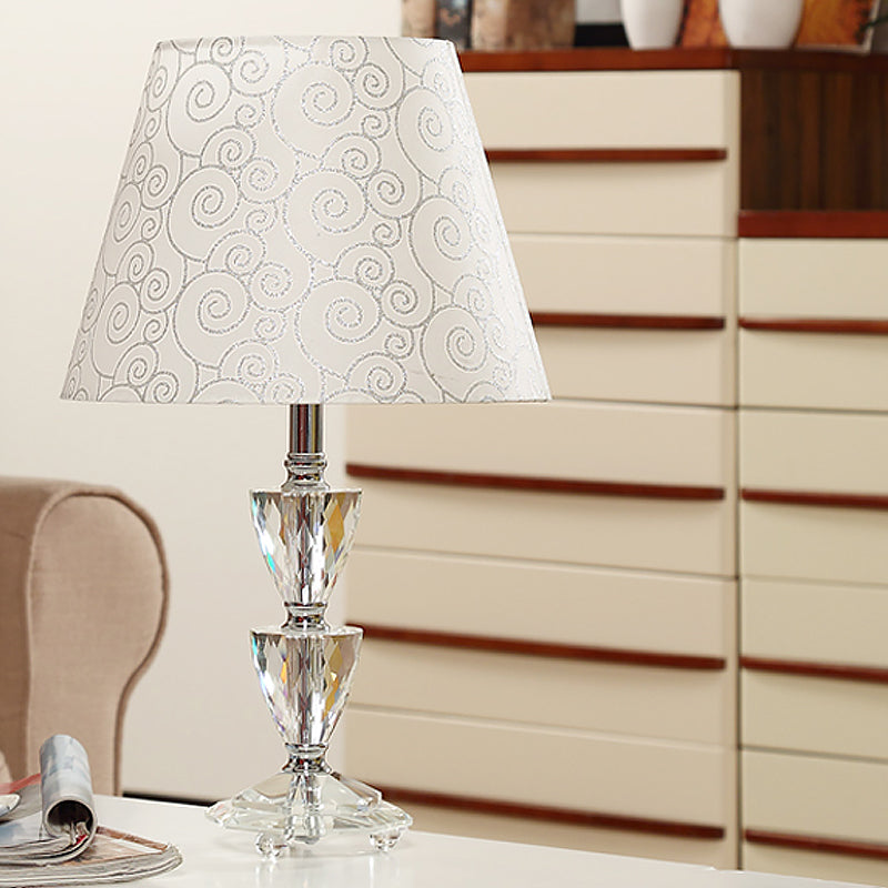 Mara - Modern Clear Crystal Globe/Triangle - Like Desk Light 1 Bulb Nightstand Lamp In White/Silver