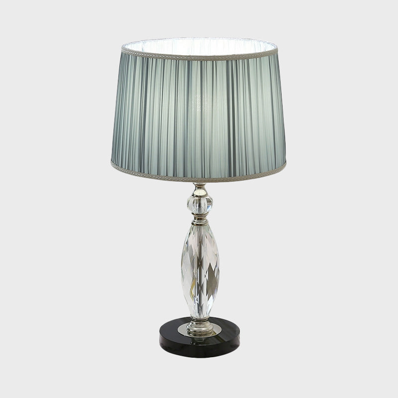 Phact - Minimalism 1 Bulb Desk Lamp With Fabric Shade Grey/Blue Drum Nightstand Light Clear Crystal