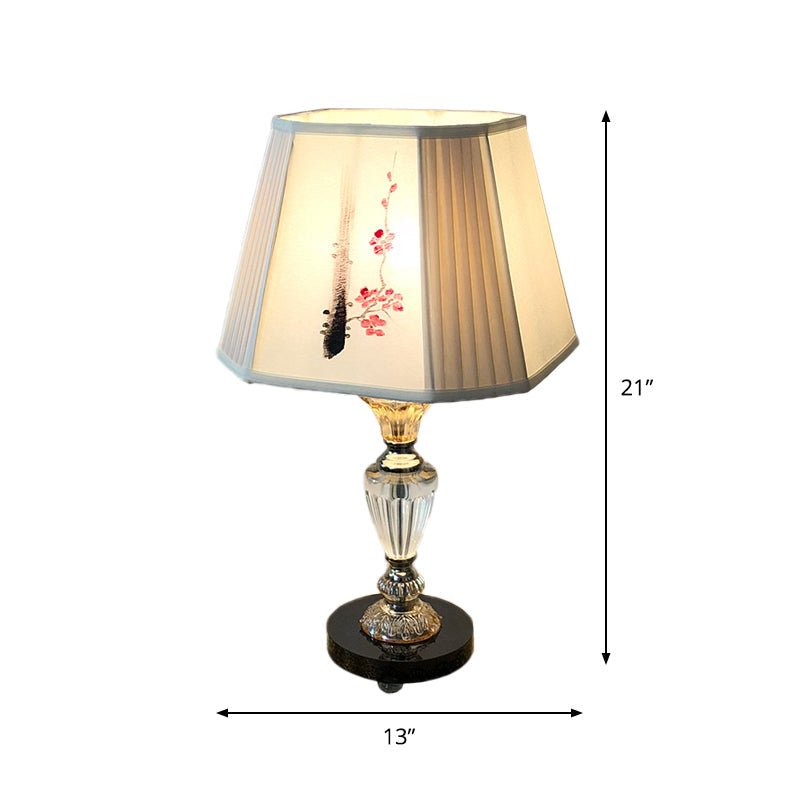 Kayla - Floral Paneled Bell Bedroom Table Lighting Fabric Shade 1 Light Contemporary Night Lamp