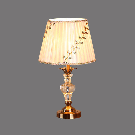 Chloe - Leaf Leaf - And - Vine Patterned Shade Bedroom Table Light Traditional Fabric 1 Bulb White