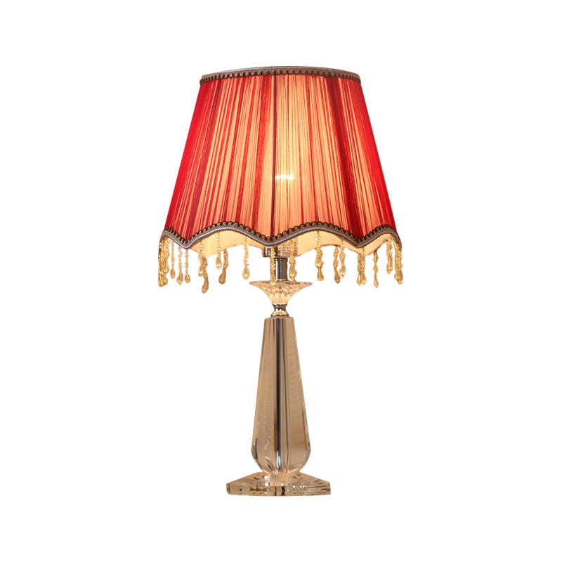 Solange - Scalloped Red/Blue/Green/Beige Shade Nightstand Lamp Traditional Fabric 1 Head Sleeping