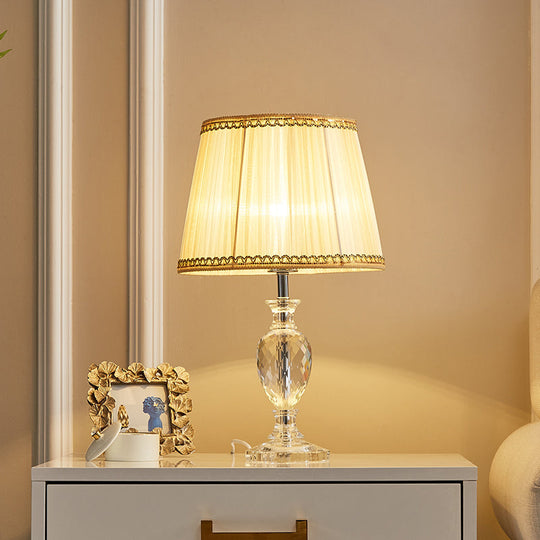 Marie - Christine - Traditional Pleated Shade Crystal Lamp 1 Head Fabric Table Light In Yellow