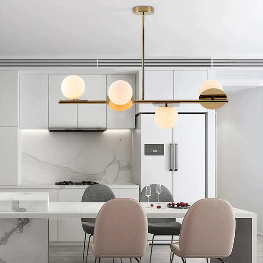 Island Pendant Contemporary Matte White Glass Ceiling 4 - Light Ball Light In White/Black With