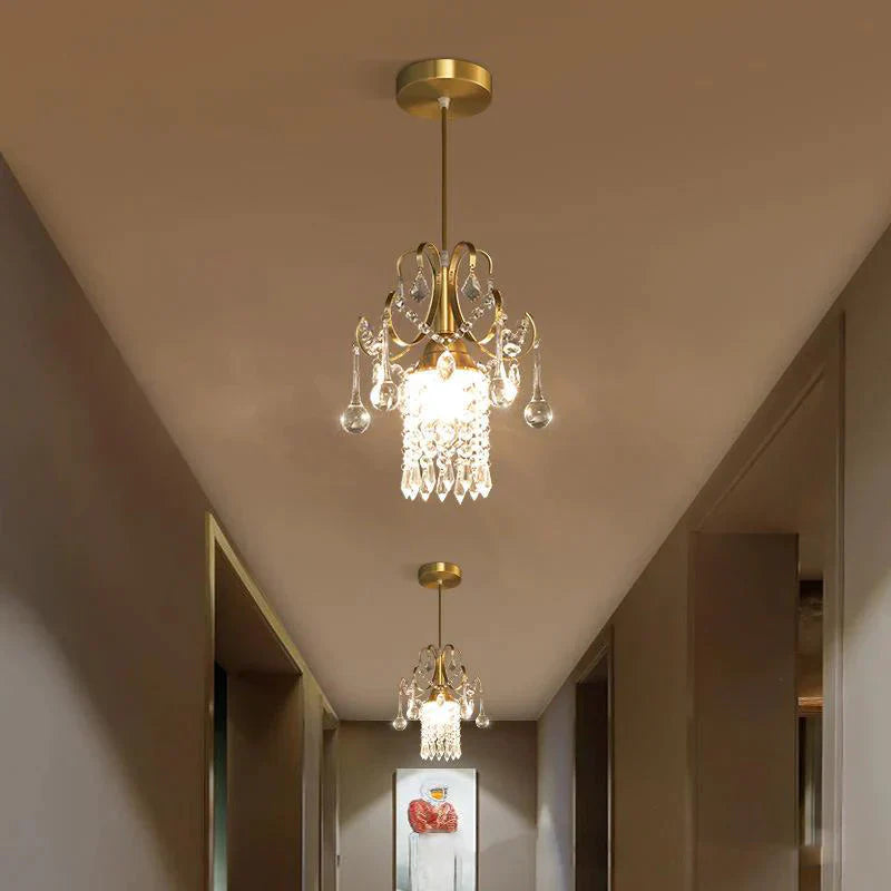 Light Luxury Small Chandelier Single Head Crystal Dining Room American Bar Porch Corridor