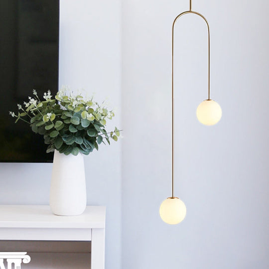 Giovanna - Stylish Black/Gold Ball Cluster Pendant Post - Modernist 2 Lights White Glass Led