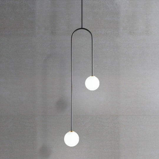 Giovanna - Stylish Black/Gold Ball Cluster Pendant Post - Modernist 2 Lights White Glass Led