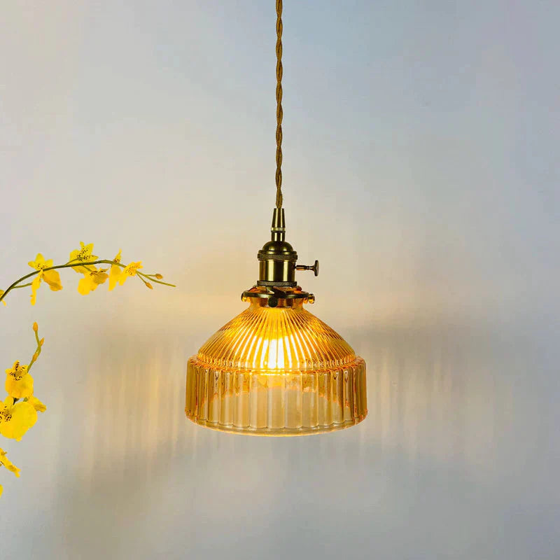 Retro Brass Glass Chandelier Creative Personality Light In The Bedroom Pendant