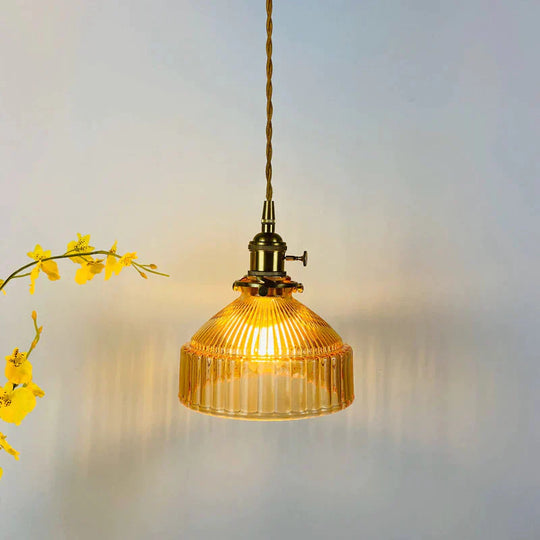 Retro Brass Glass Chandelier Creative Personality Light In The Bedroom Pendant