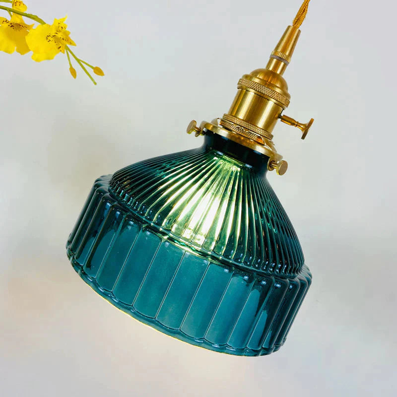 Retro Brass Glass Chandelier Creative Personality Light In The Bedroom Pendant