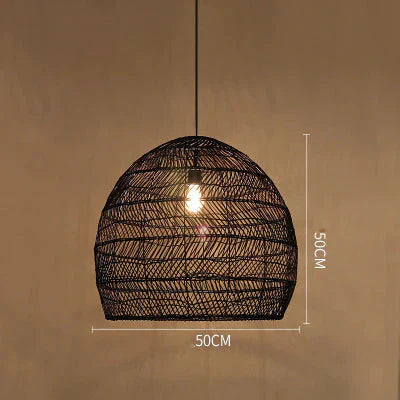 Restaurant Tatami Bedroom Study Lamp Garden B&amp;B Led Living Room Rattan Chandelier Black / Dia50Cm
