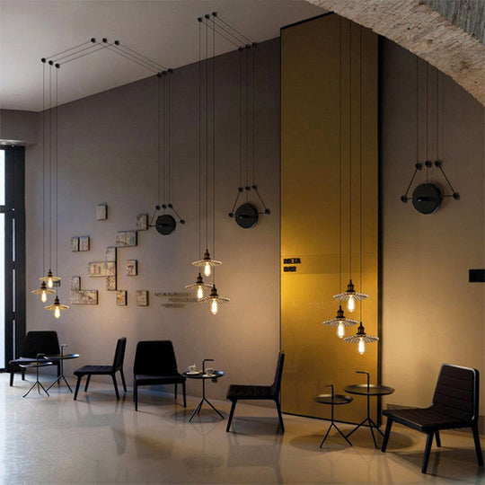 Monica - Vintage 3/5 - Light Multi Pendant With Radial Wave Shade Ribbed Glass Dining Room Hanging