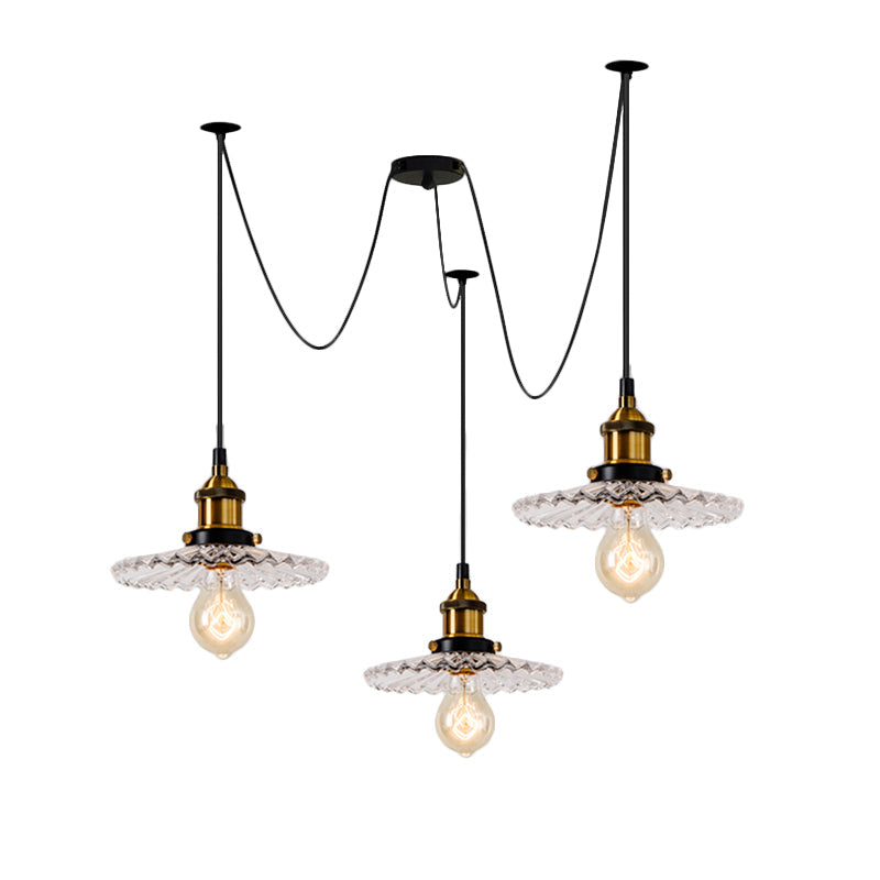 Monica - Vintage 3/5 - Light Multi Pendant With Radial Wave Shade Ribbed Glass Dining Room Hanging