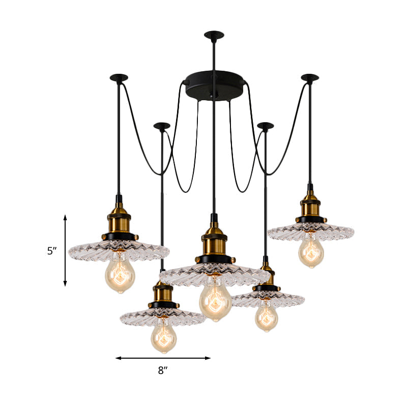 Monica - Vintage 3/5 - Light Multi Pendant With Radial Wave Shade Ribbed Glass Dining Room Hanging