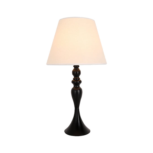 Zaniah - Retro Style Conic Table Light 1 - Head Fabric Night Lamp With Baluster Base In White/Black