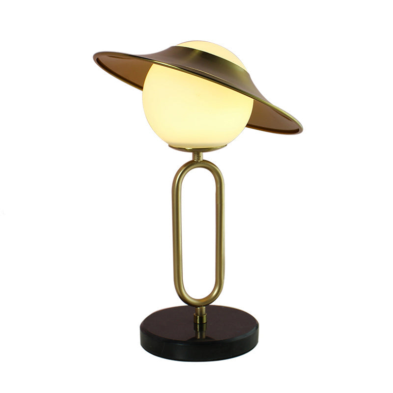 Alessia - Cartoon 1 Light Metal Hat Desk Light: Cream Glass Shade Marble Base
