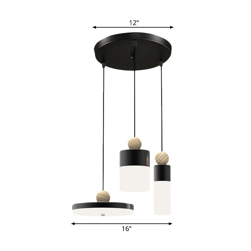 Alhena - Modernism Cylindrical Metal Suspension Light Led Black Pendulum With Round/Linear Canopy