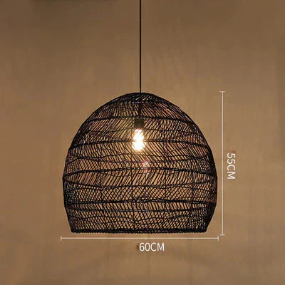 Restaurant Tatami Bedroom Study Lamp Garden B&amp;B Led Living Room Rattan Chandelier Black / Dia60Cm