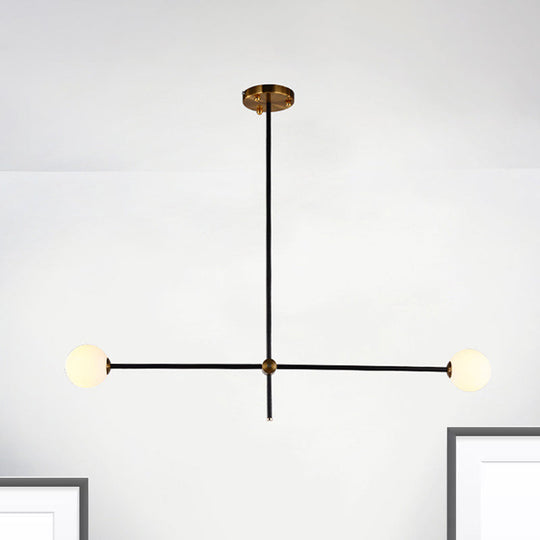 Black Modernist 2/3 - Light Living Room Pendant Lighting With Opal Glass Ball Shade And Exposed